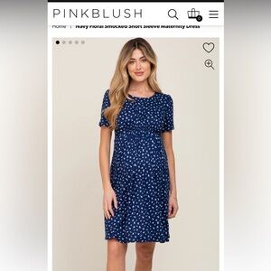 Pinkblush Hello Miz Navy Floral Smocked Short Sleeve Maternity Dress XL